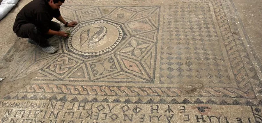 An ancient Christian mosaic discovered near a prison in Megiddo.